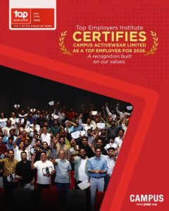 Campus Activewear Certified as India’s Top Employer for 2026 by Top Employers Institute